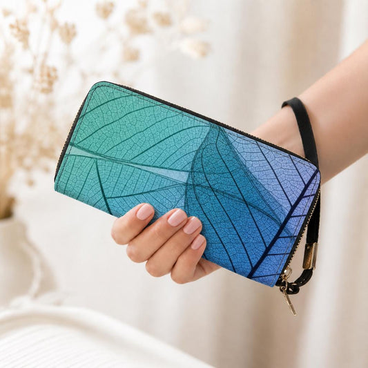 Translucent Leaf Veins Clutch Wallet – Purple Green Blue Botanical Purse