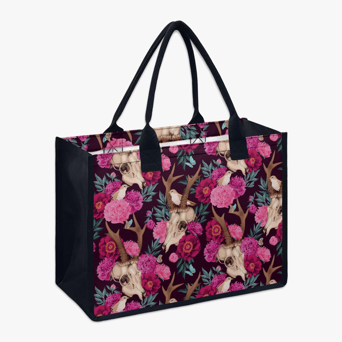 Dark Academia Pink Birds + Skulls Shopping Tote Bag – Gothic Forest Market Bag