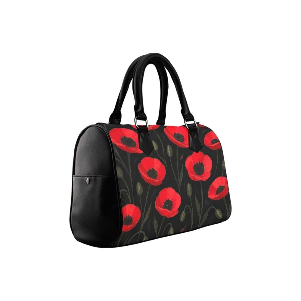Black Red Poppies Barrel Handbag – Gothic Alternative Everyday Purse
