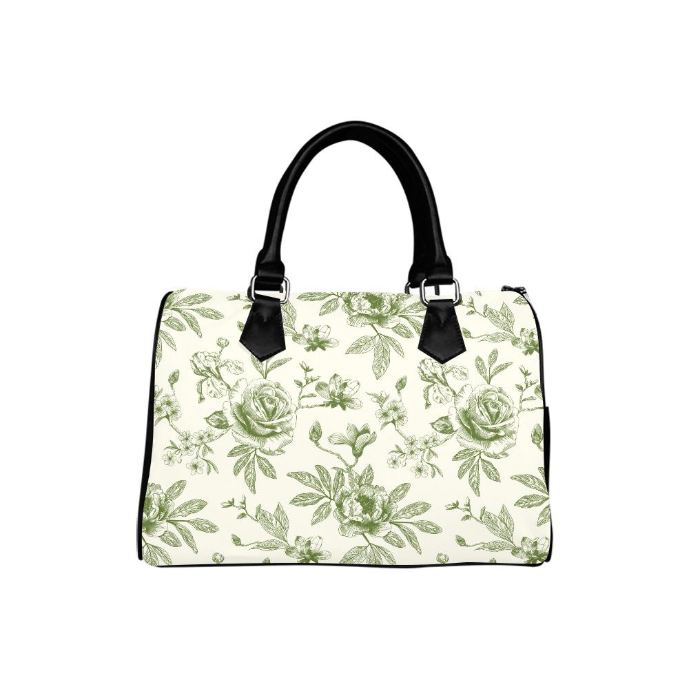 Sac à main tonneau Toile de Jouy vert et blanc – Sac à main quotidien vintage français à motif floral
