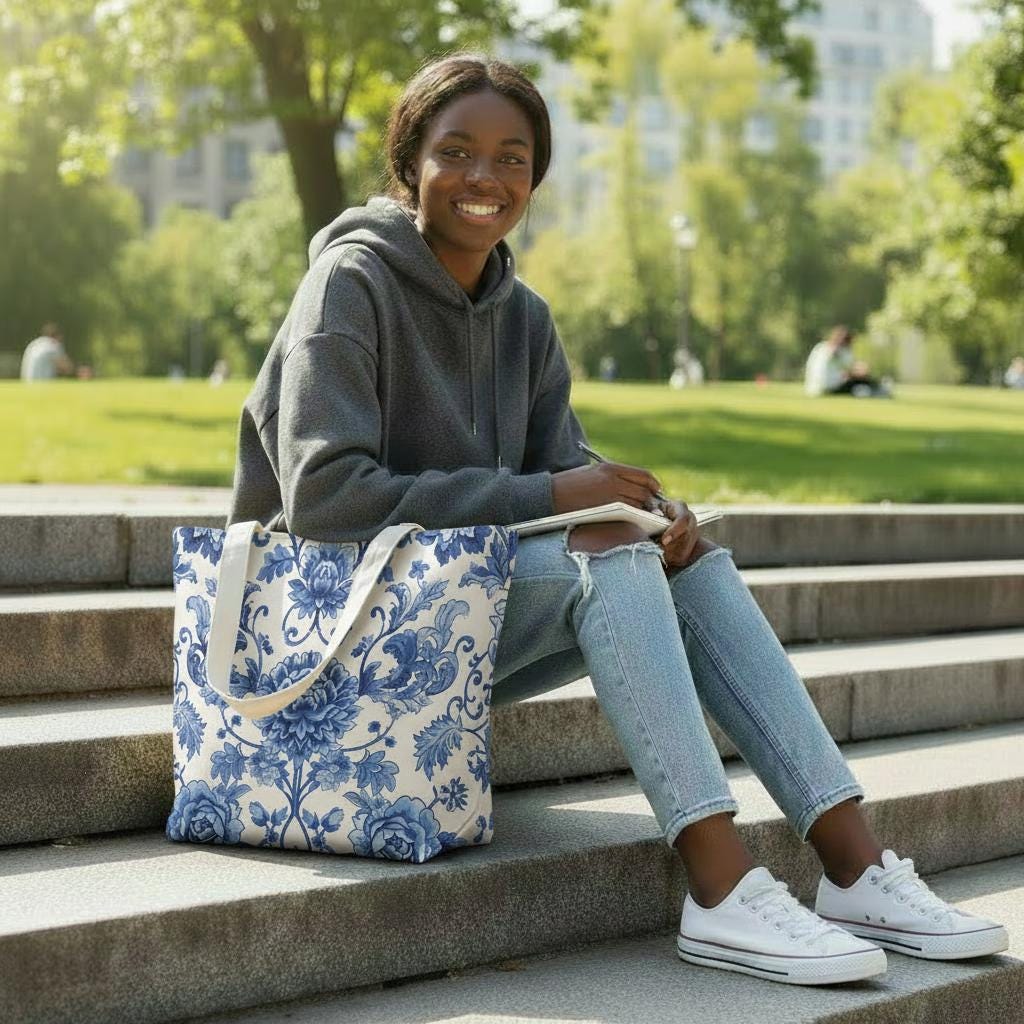 Toile de Jouy Yoga Tote Bag – French Vintage Mat Carrier