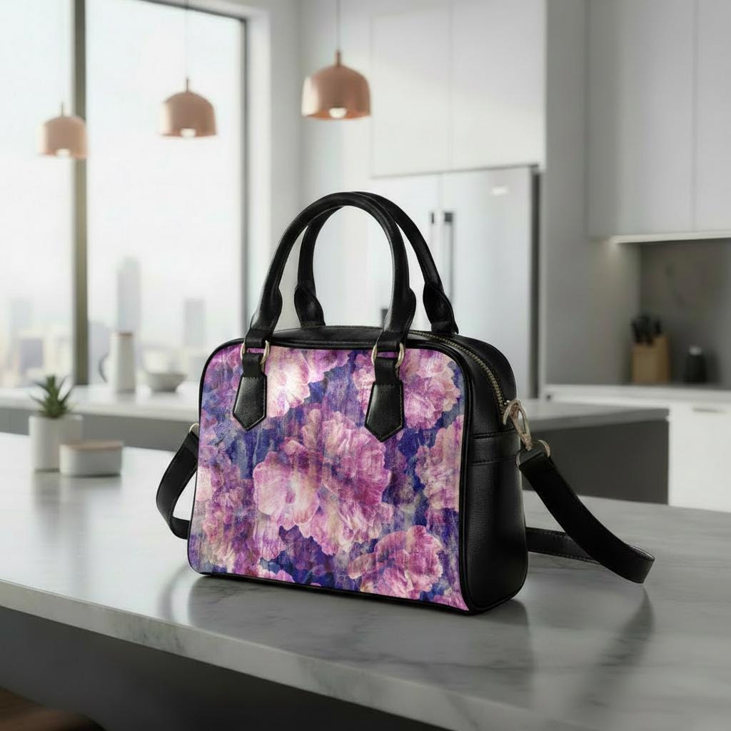 Bold Pink Purple Vintage Flowers Top Handle Shoulder Bag