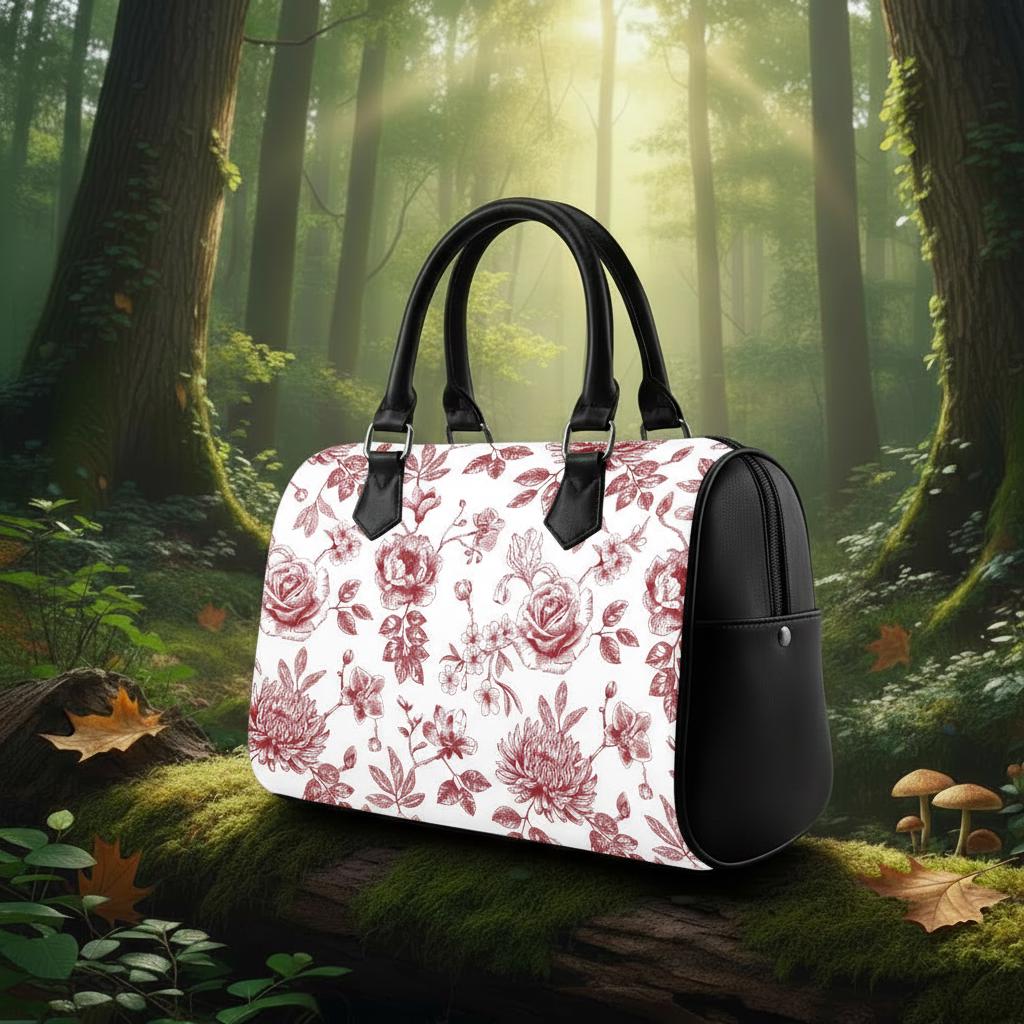 Toile de Jouy Barrel Handbag – Red White French Vintage Bag