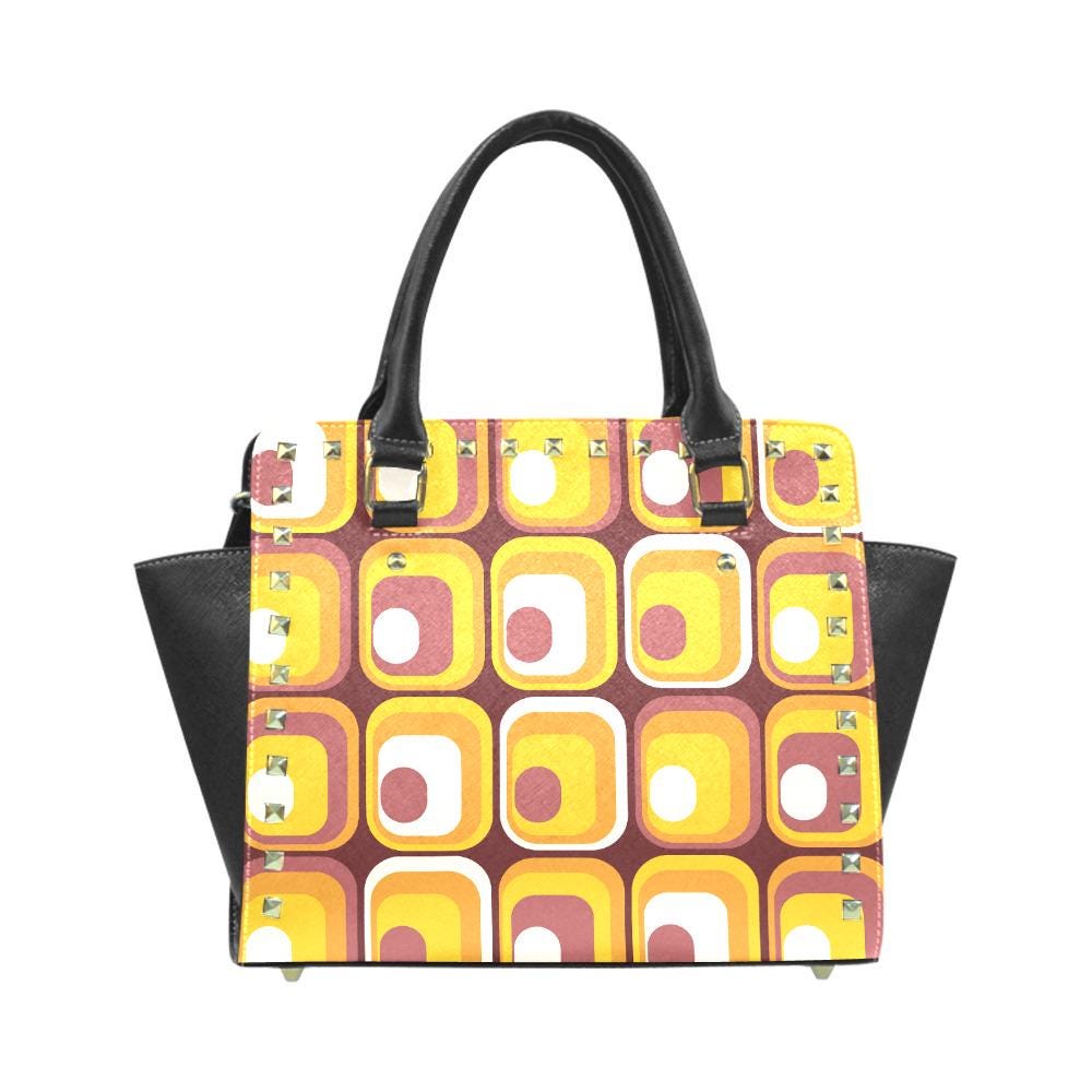 Retro 70s Rivet Shoulder Handbag – Vintage Midcentury Style Purse