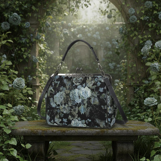 Dark Academia Moody Floral Vintage Kisslock Bag - Victorian Gothic Crossbody