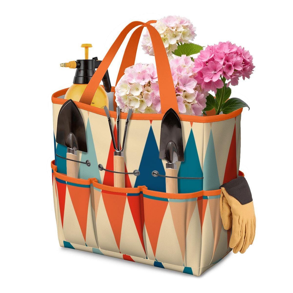 Retro 70s Gardening Tool Organizer Bag – Orange Blue Beige Flower Power Tote