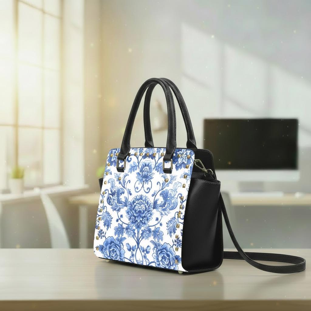 Toile de Jouy Blue White Shoulder Handbag – French Vintage Style Purse