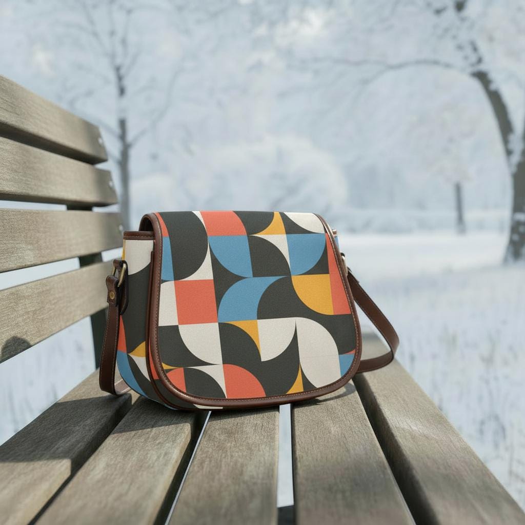Retro 60s Bauhaus Inspired Saddle Bag - Midcentury Style Crossbody Handbag