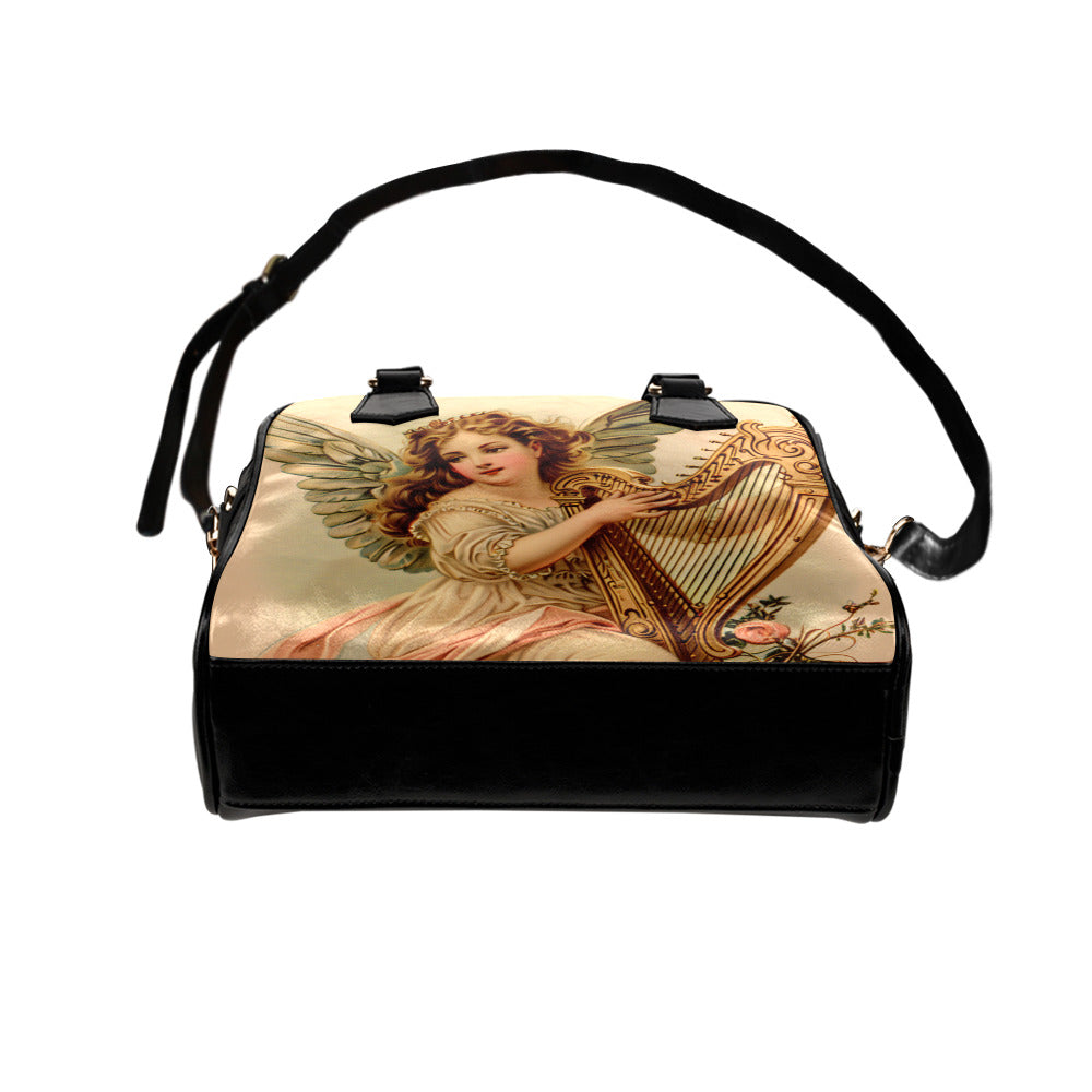 Vintage Baroque Angel Top Handle PU-Leather Handbag with Shoulder Strap