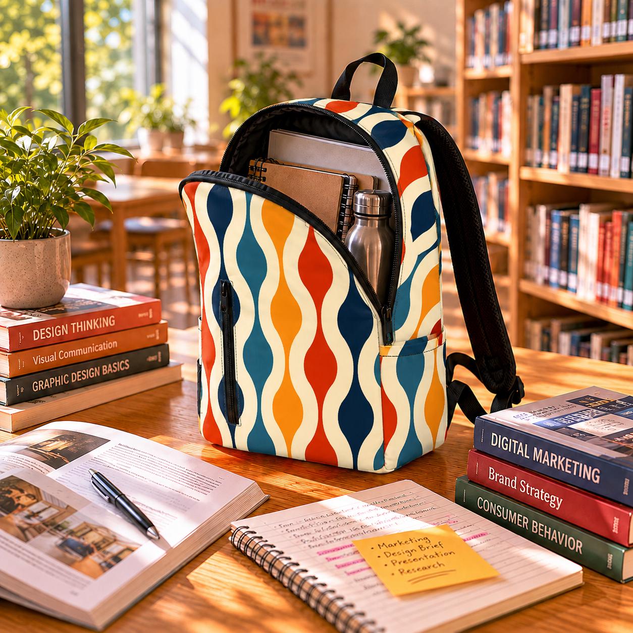 Retro 60s Zipper Front Pocket Backpack – Vintage Style Twill Daypack