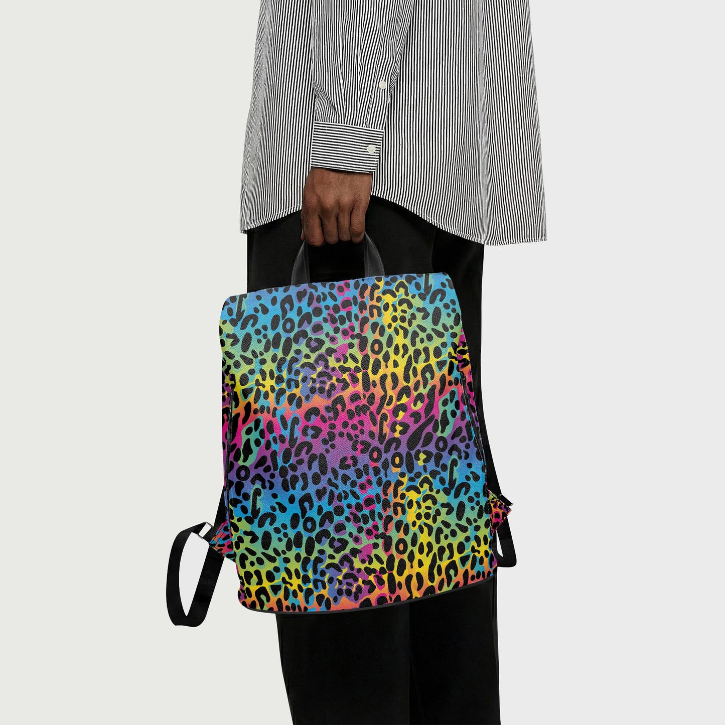 Rainbow Leopard Canvas Backpack – Cheetah Print Daypack