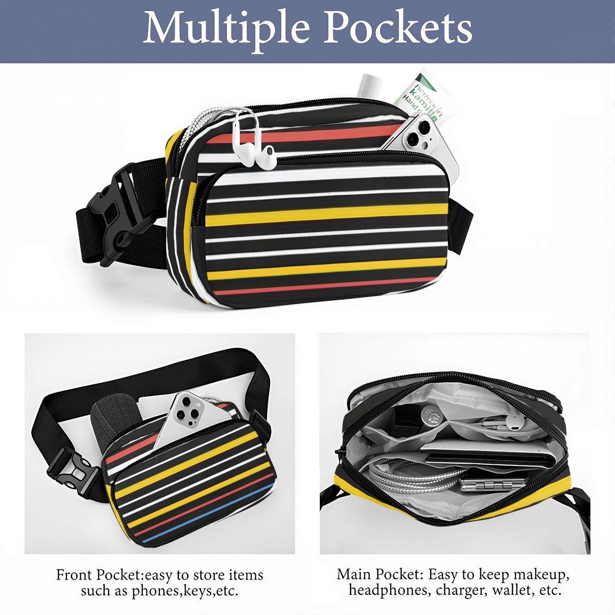 Retro 70s Stripes Waist Bag – Adjustable Crossbody Fanny Pack