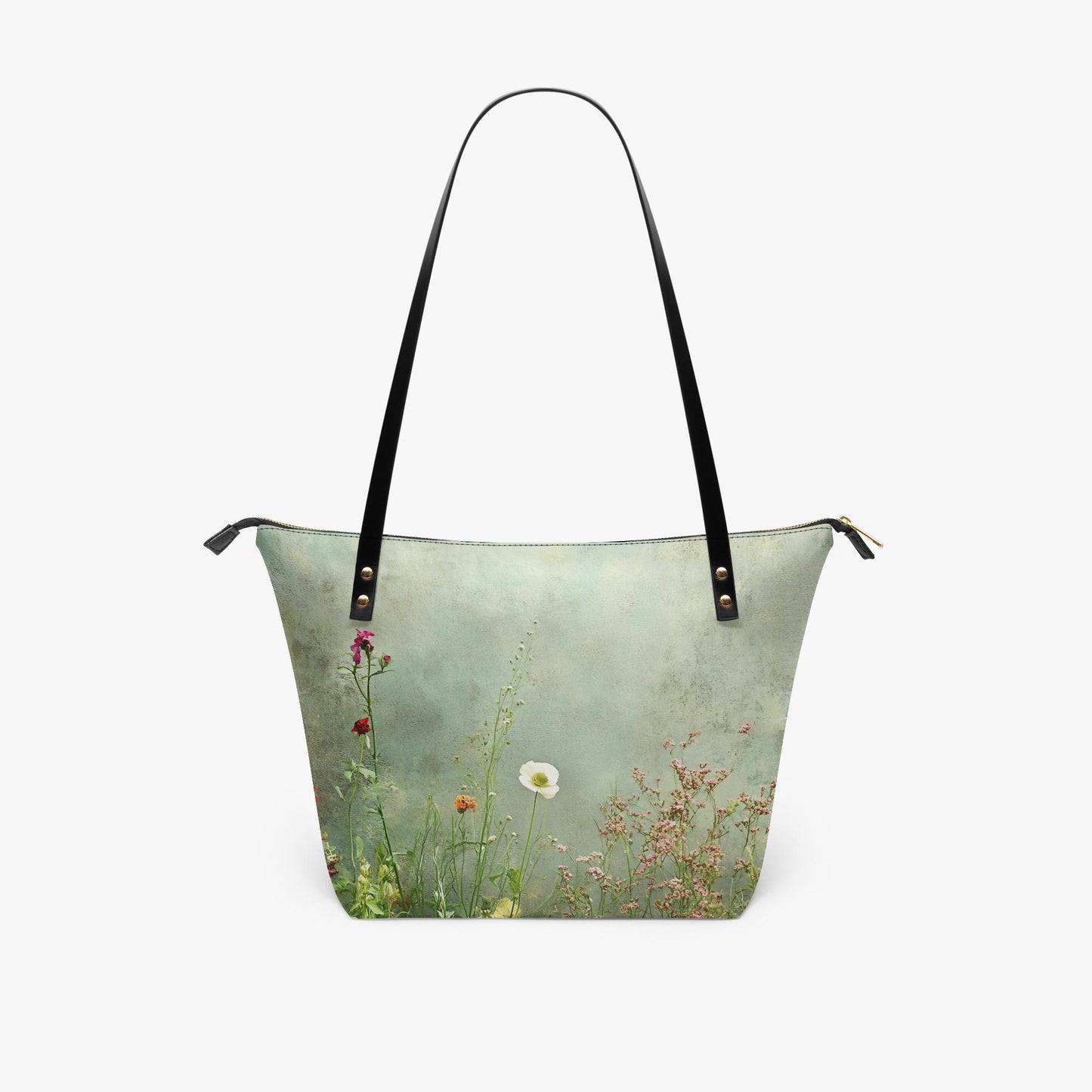 Green Summer Flowers Meadow Roomy Tote Bag - Large Floral Shoulder Handbag Shopper
