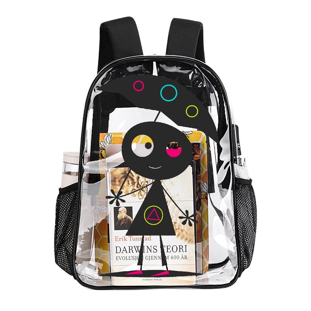 Clear PVC Backpack, Monster Graphic, Travel Work School Bag