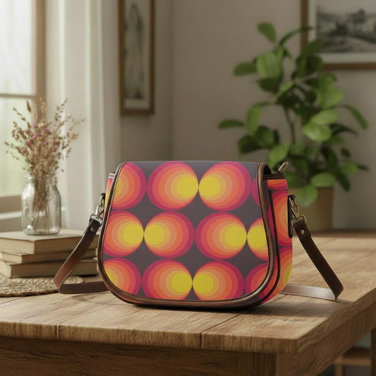 Funky Retro 70s Orange Brown Saddle Bag - Midcentury Style Crossbody