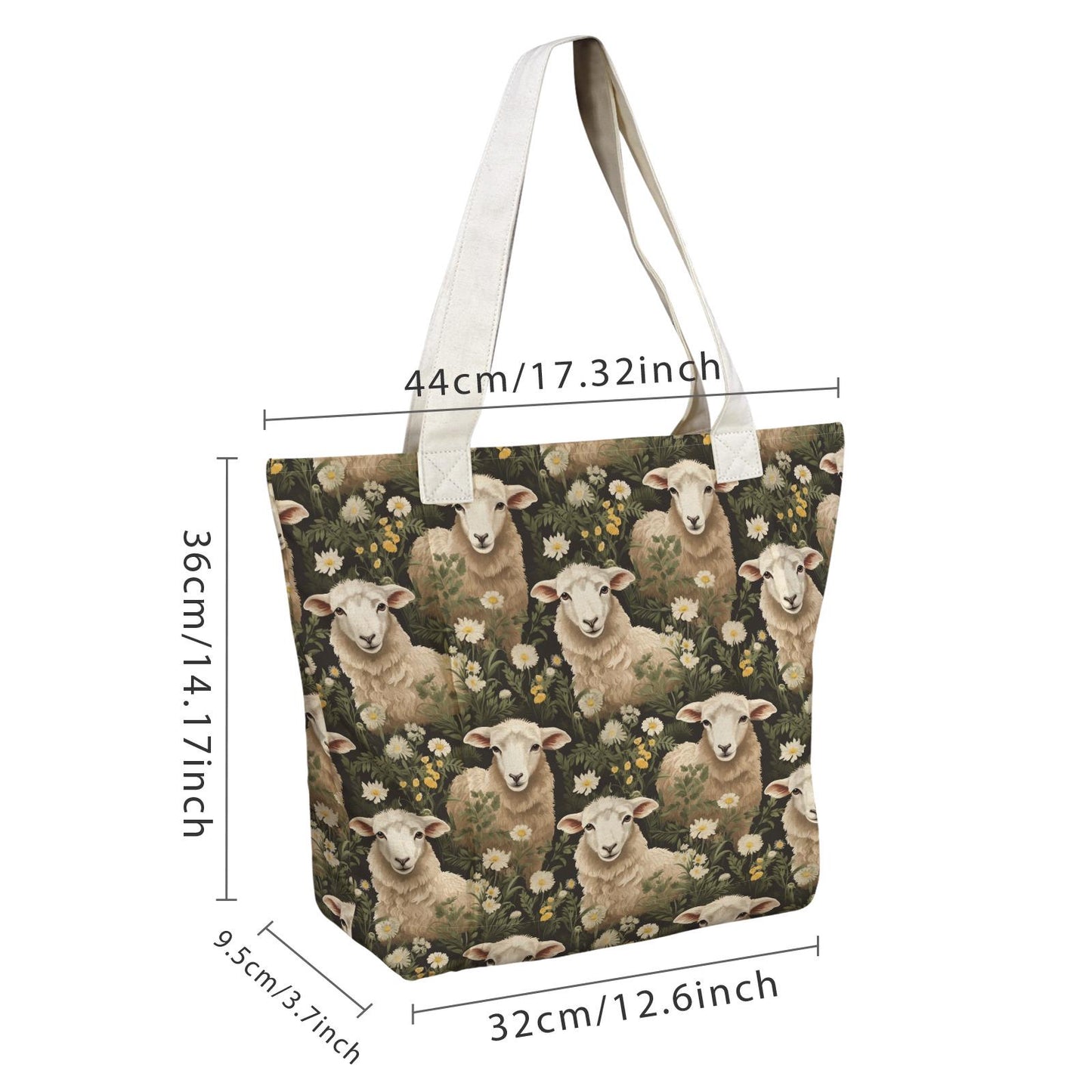 Sheep Yoga Tote Bag with Mat Holder – Large Animal Lover Cotton Linen Tote