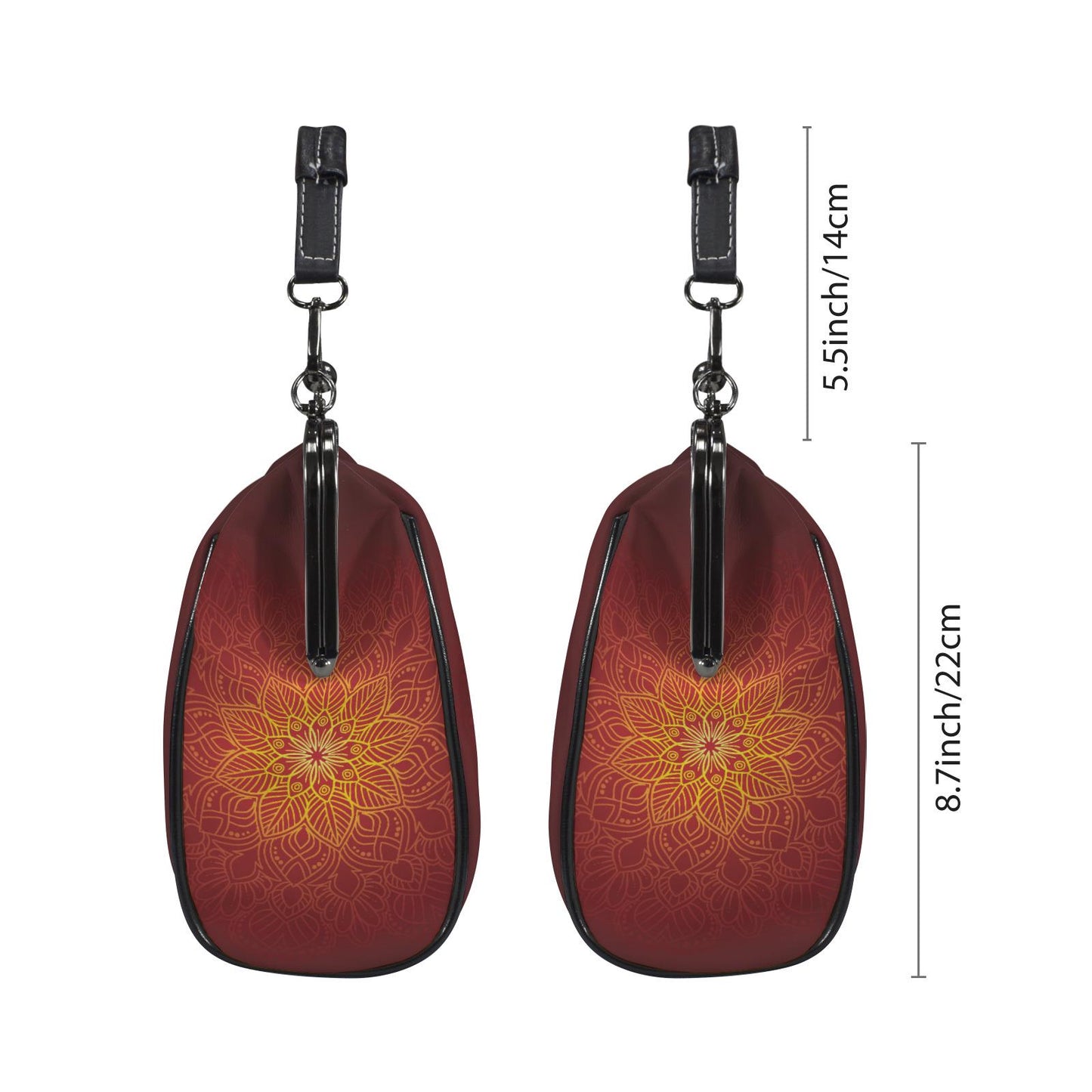 Black Red Orange Mandala Kisslock Handbag –  Meditation Asian Style Crossbody Bag