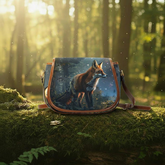 Fox at Night Dark Academia Saddle Bag - Moody Cottagecore Crossbody Handbag