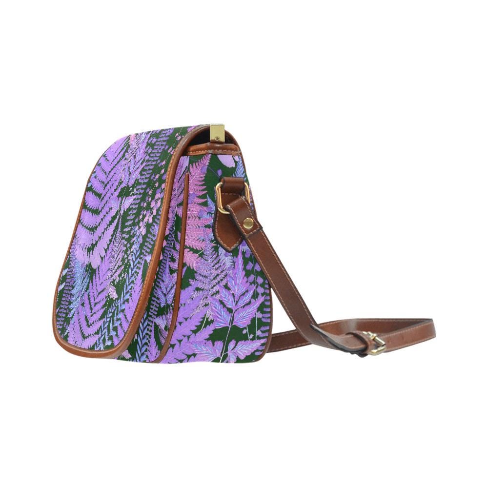 Purple Fern Dark Academia Saddle Bag - Moody Forest Crossbody Handbag