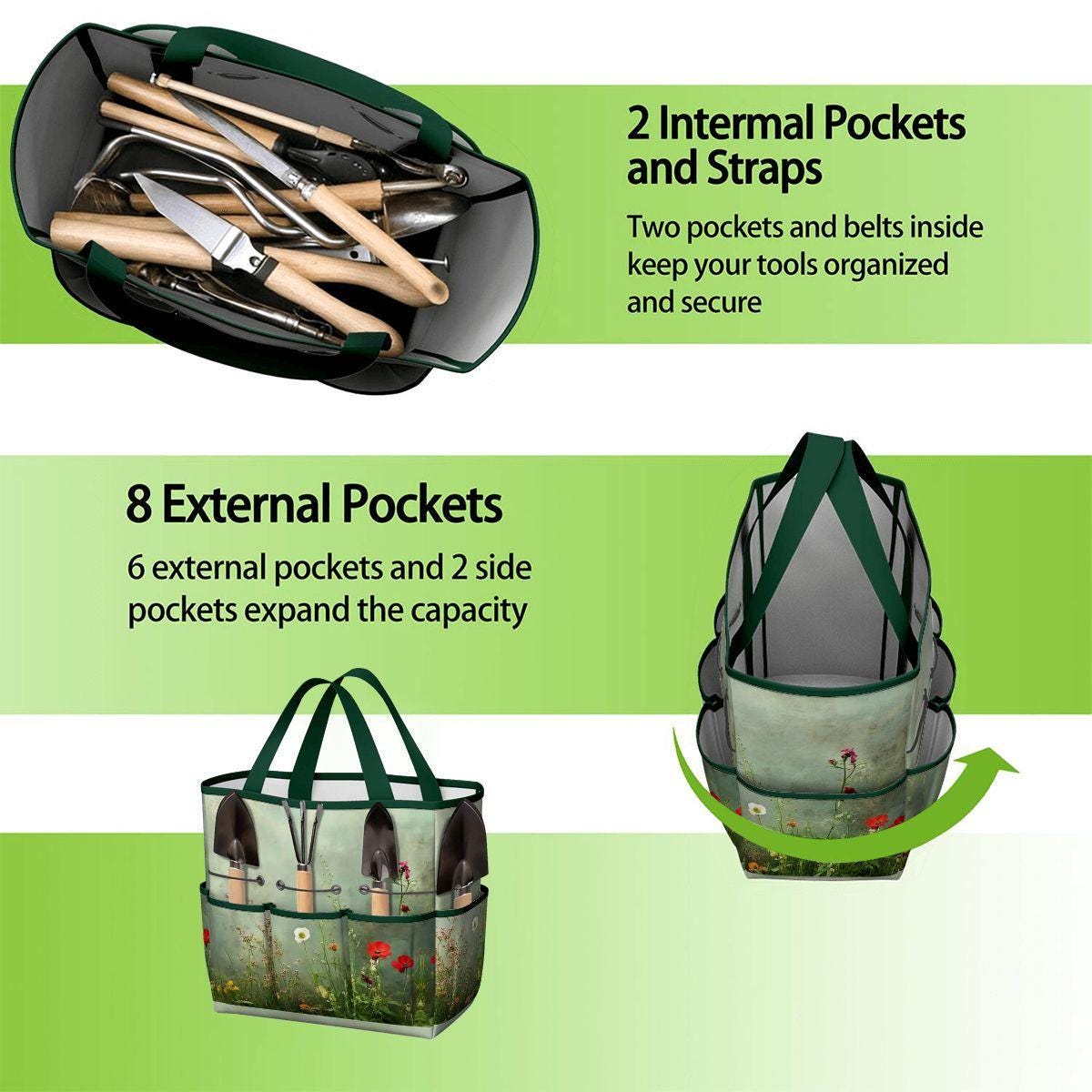 Wildflowers Meadow Gardening Tool Organizer Bag – Durable Tote with Pockets