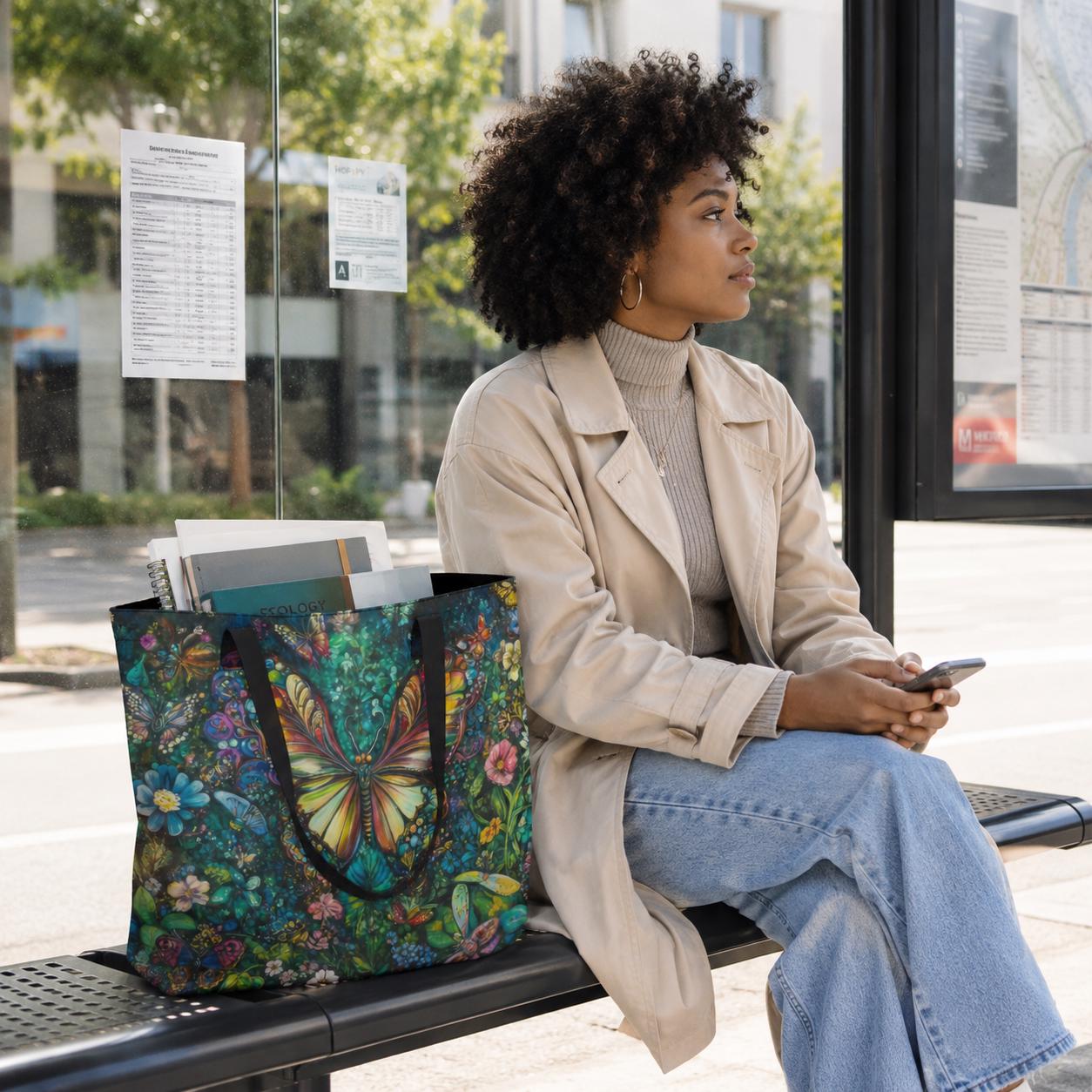 XL Dark Academia Butterfly Tote Bag – Enchanted Forest Shopper Market Bag