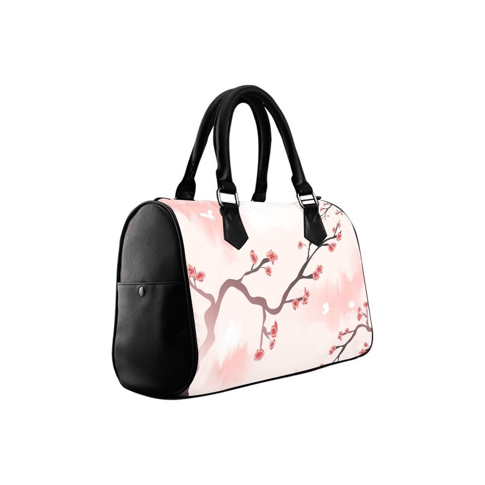 Sakura Branch Japandi Barrel Handbag – Black White Pink Asian Zen Art Purse