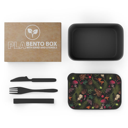 Gothic Mushroom Print Bento Box: Dark Academia Bioplastic Lunch Container