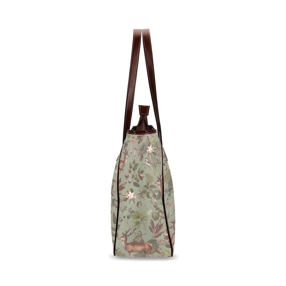 Forest Deer Vintage Dark Academia Style Handbag – Classic Large Tote Bag
