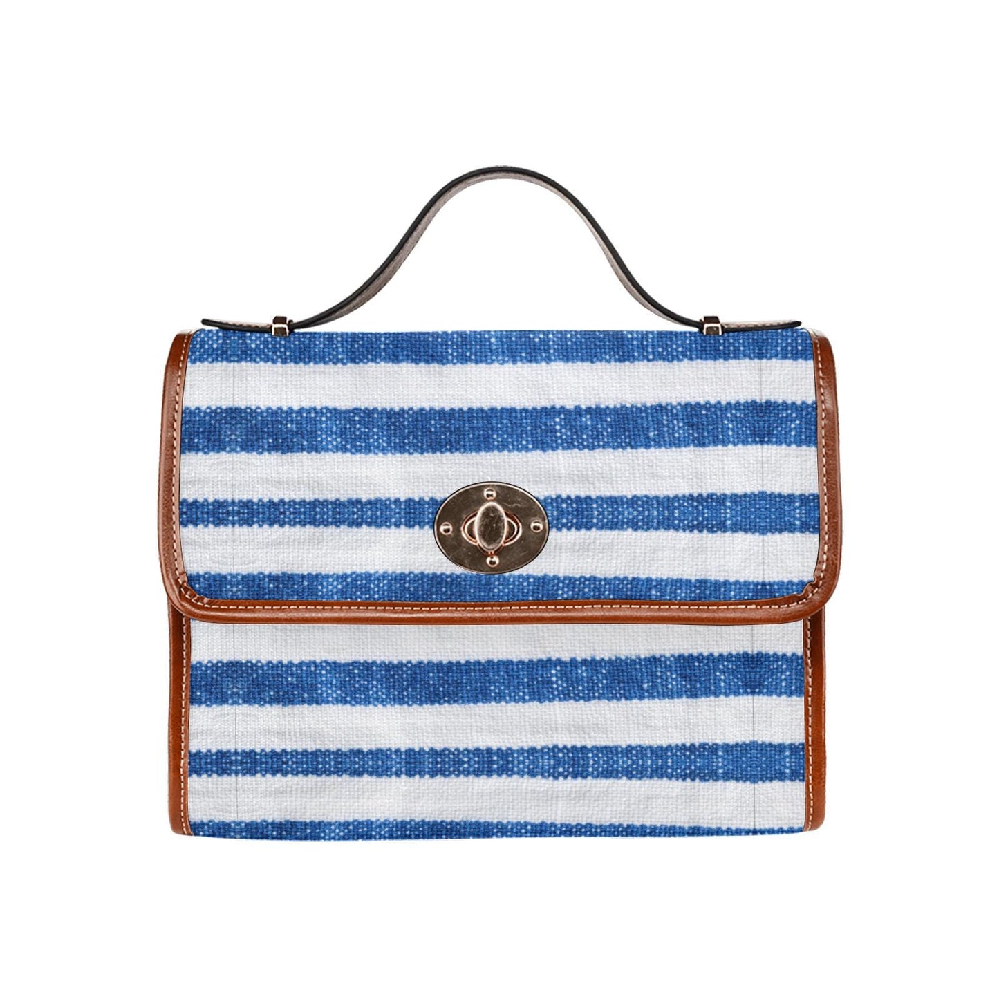 Blue White Nautical Striped Canvas Crossbody Bag – Beach Sailing Top Handle Handbag