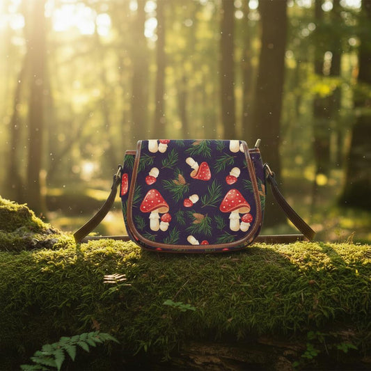 Mushroom Forest Saddle Bag, Romantic Dark Academia Crossbody or Shoulder Handbag