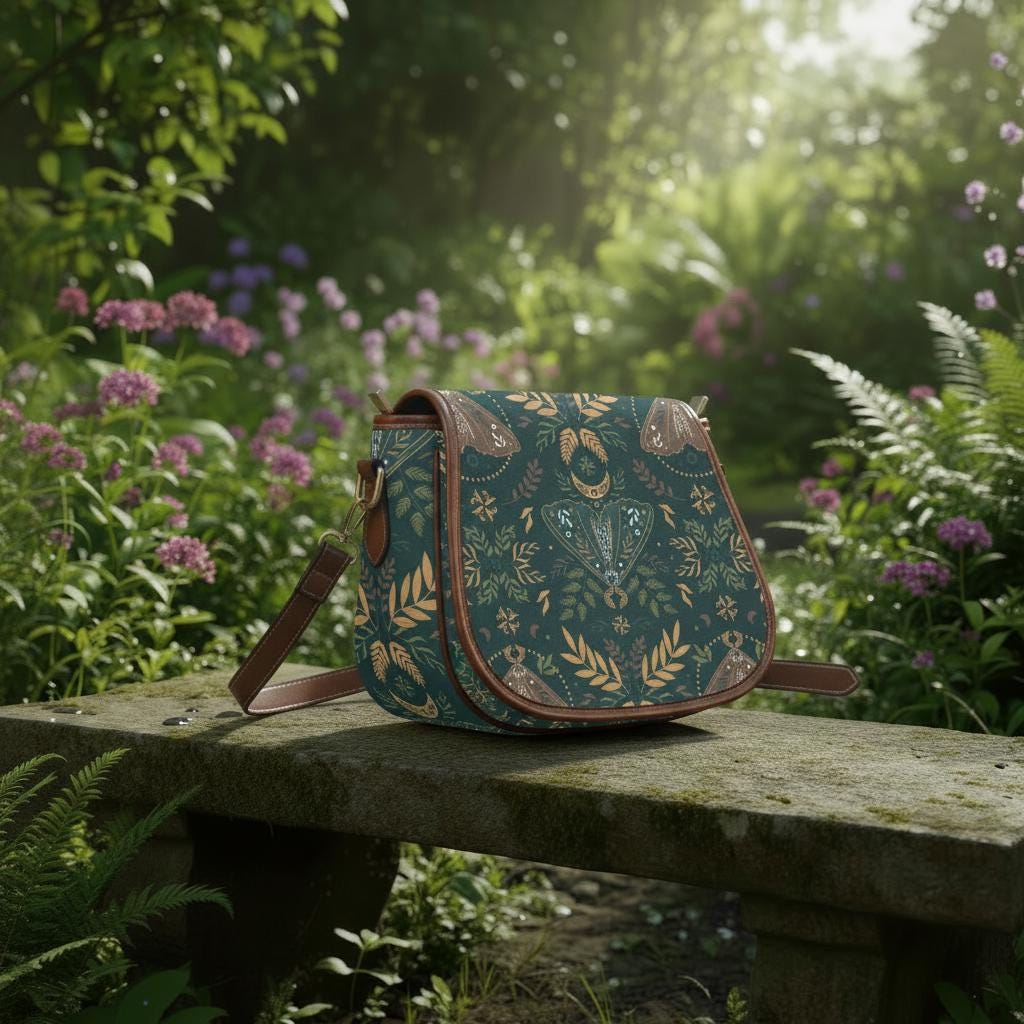Nordic Folkloric Pattern Saddle Bag - Modern Heritage Crossbody Handbag