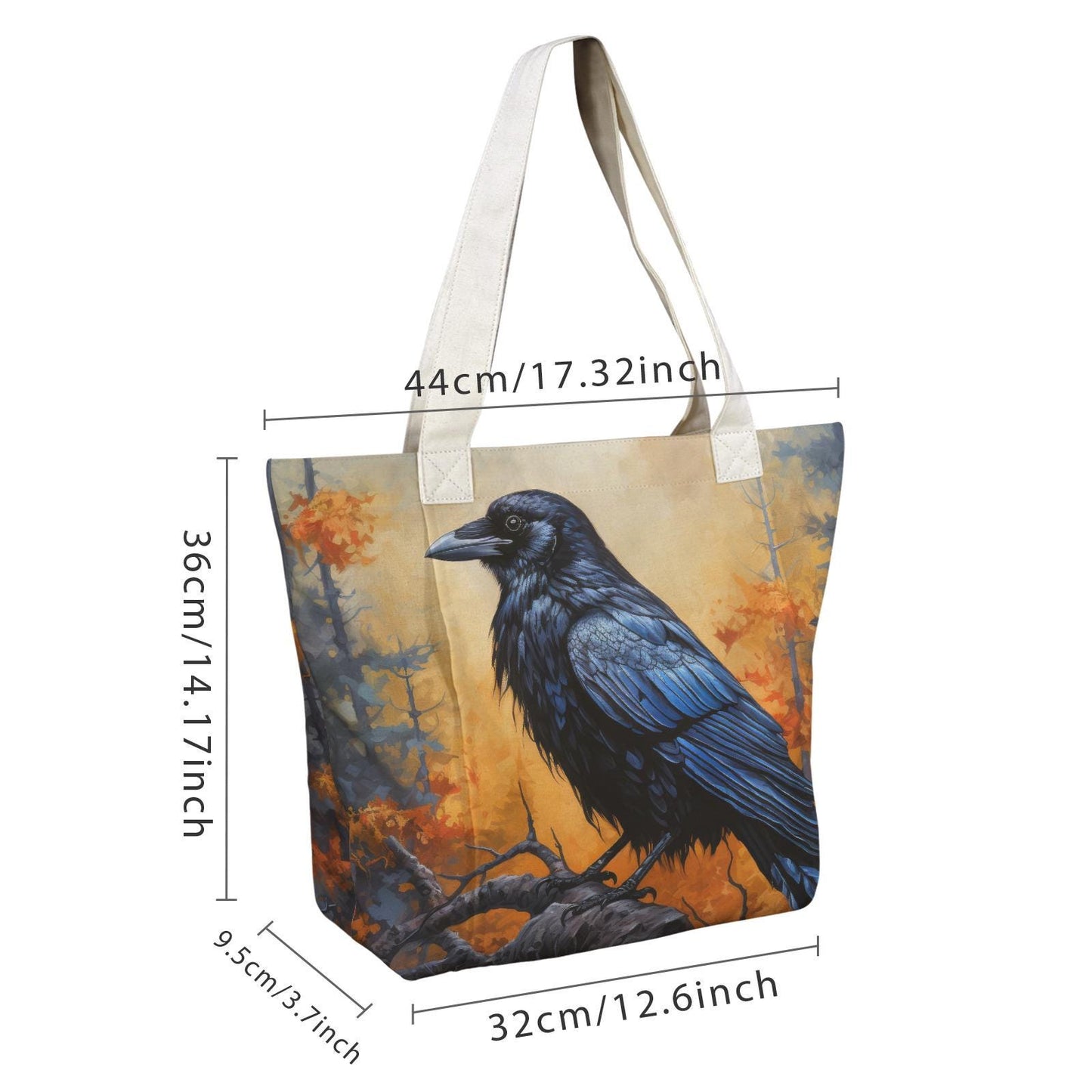 Black Raven Yoga Tote Bag with Mat Holder – Dark Academia Cotton Linen Tote