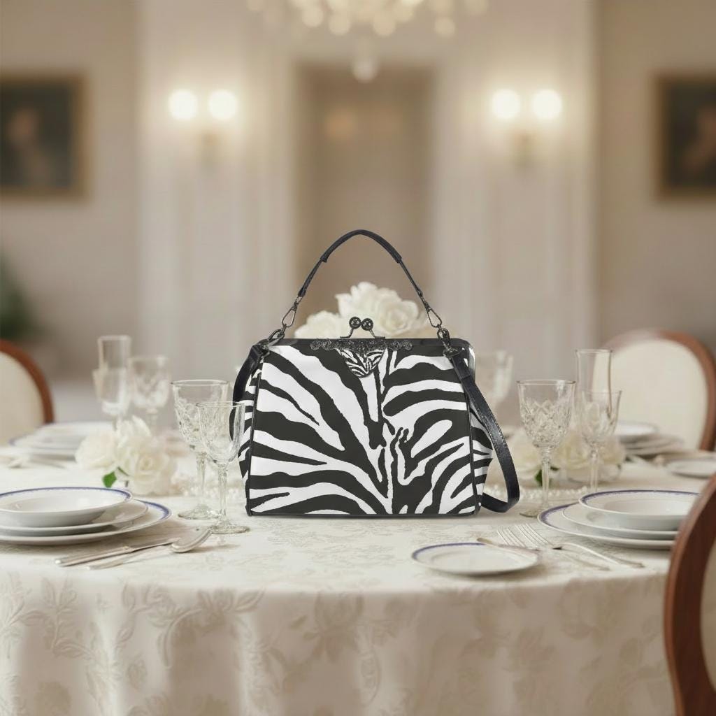 Zebra Print Kisslock Handbag – Vintage Style Crossbody Purse