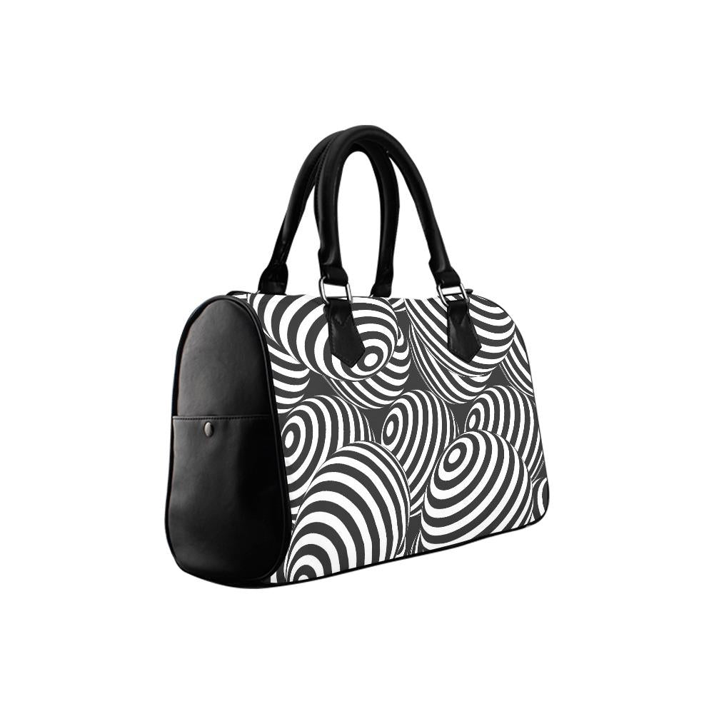 Retro 80s Op-Art Barrel Handbag – Black White Monochrome Everyday Purse