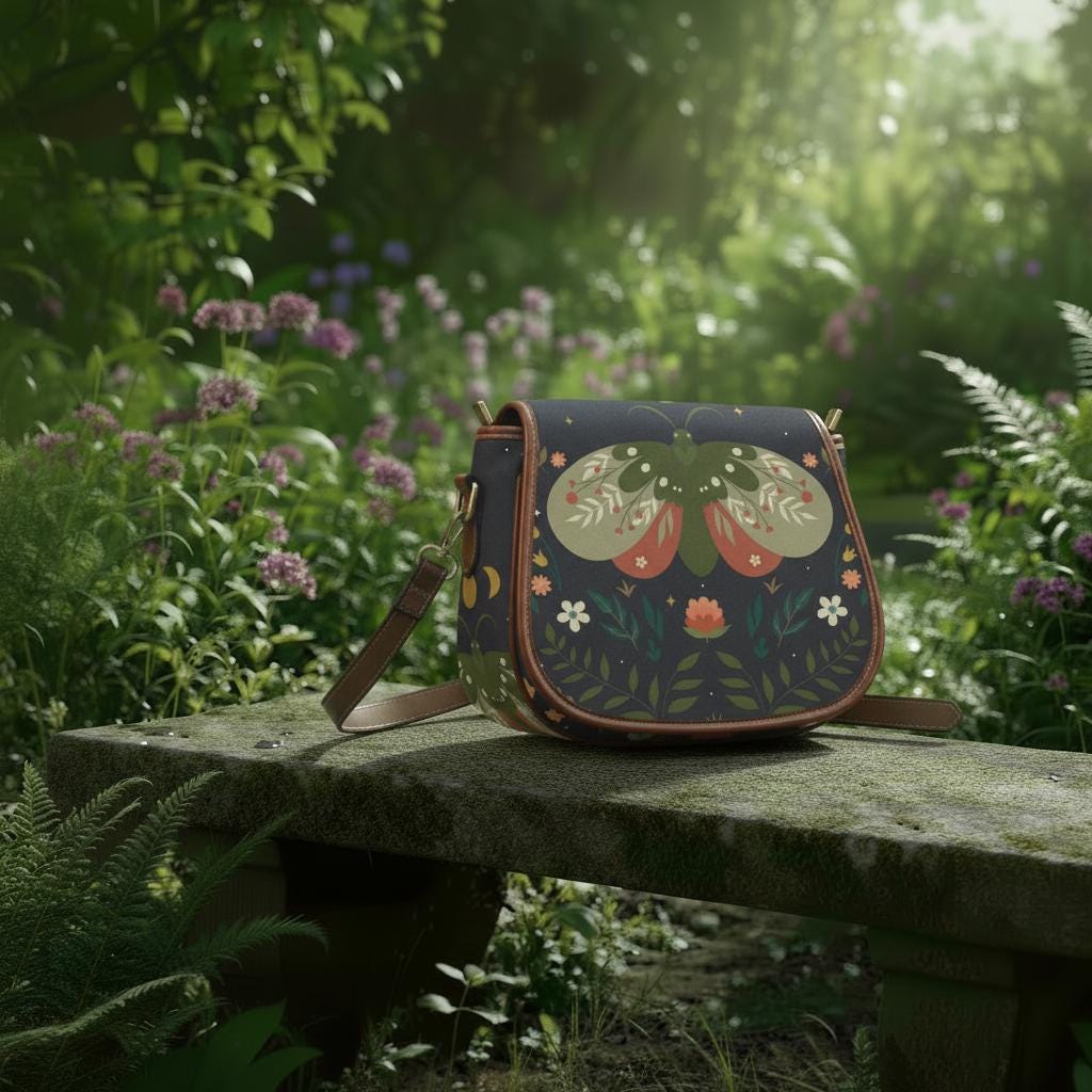 Dark Academia Moth Saddle Bag - Moody Gothic Crossbody Handbag