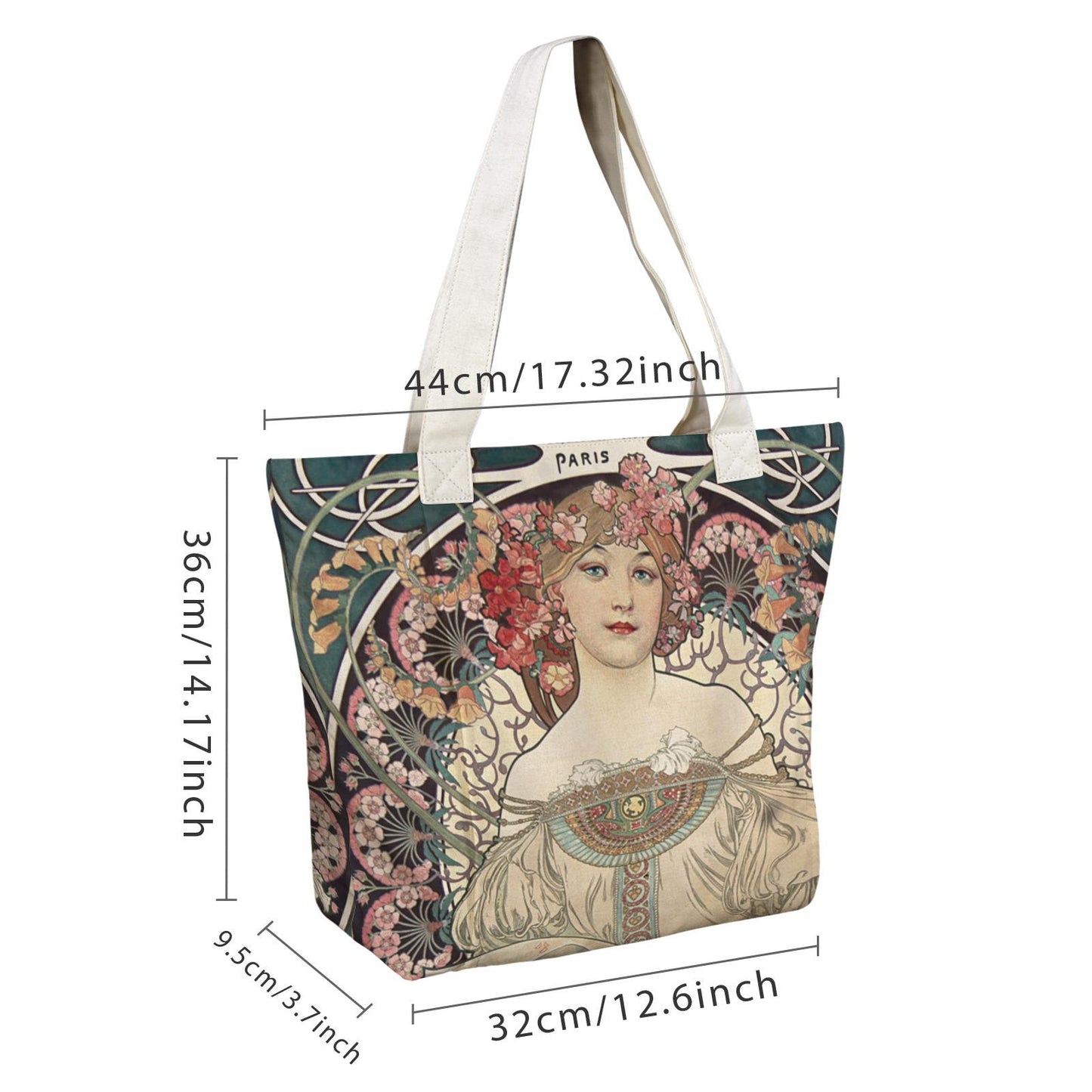 Art Nouveau Yoga Tote Bag with Mat Holder – Large Cotton Linen Fitness Shoulder Tote