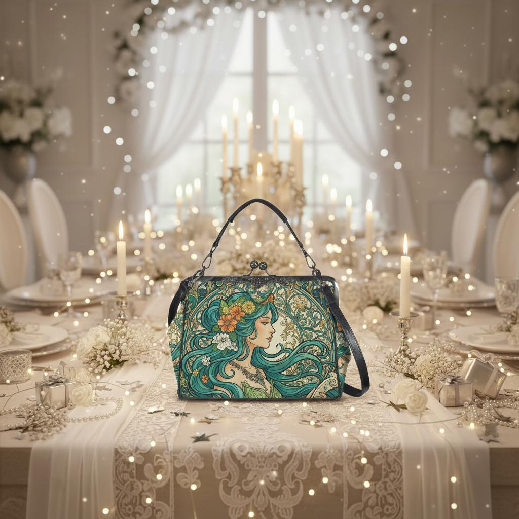 Art Nouveau Style Kisslock Crossbody Handbag - Vintage Romantic Bag