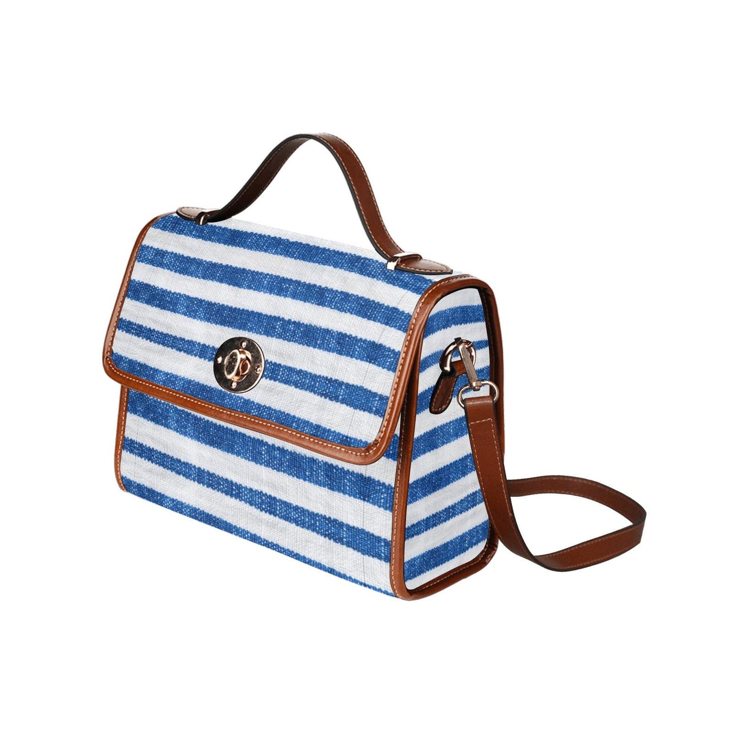 Blue White Nautical Striped Canvas Crossbody Bag – Beach Sailing Top Handle Handbag