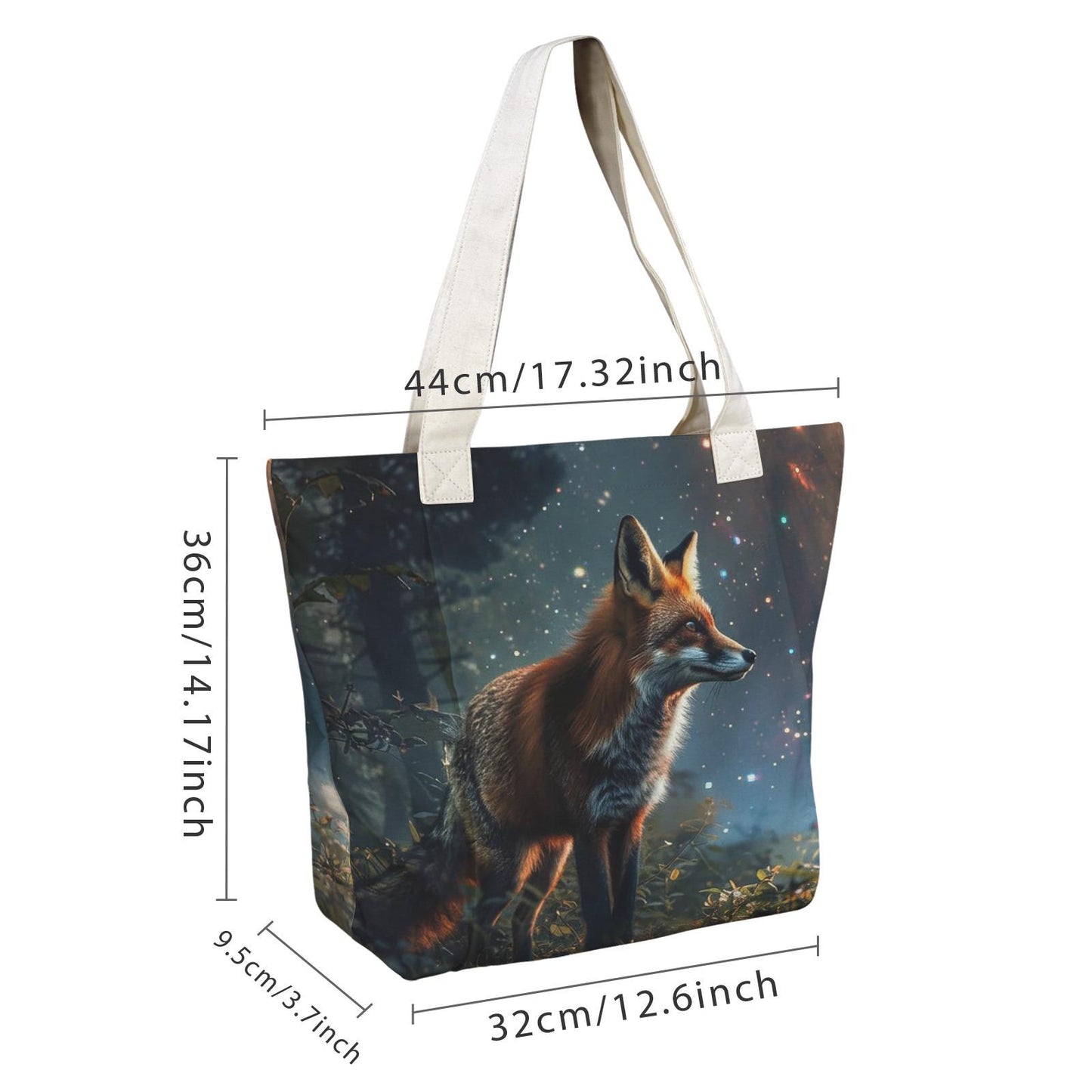 Enchanted Forest Fox Yoga Tote Bag with Mat Holder – Dark Academia Cotton Linen Tote
