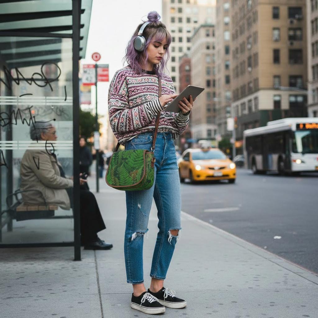 Bolso de montar verde con helechos – bolso botánico de estilo dark academia