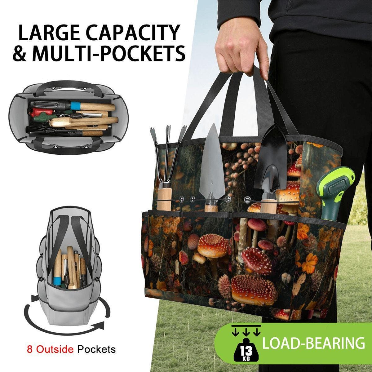 Mushroom Forest Gardening Tool Organizer Bag – Dark Academia Toadstool Tote
