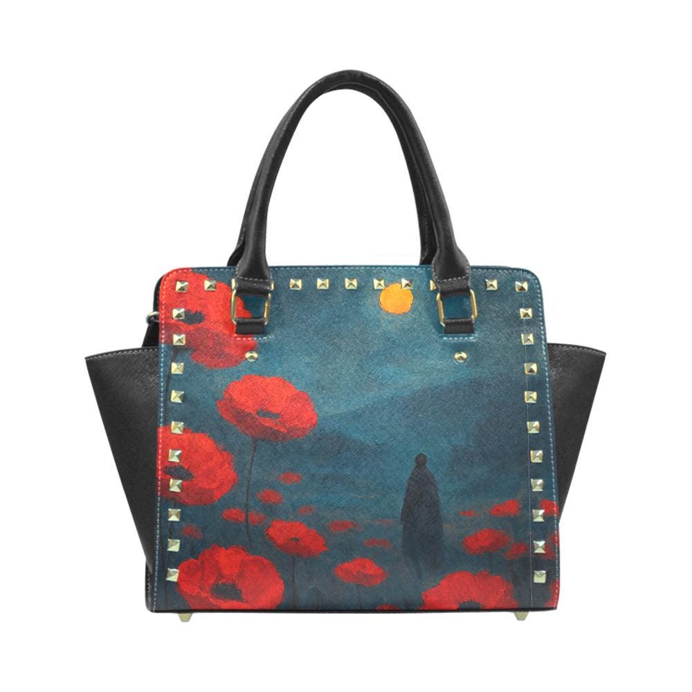 Moody Poppies Night Moon Rivet Shoulder Handbag – Vintage Style Purse