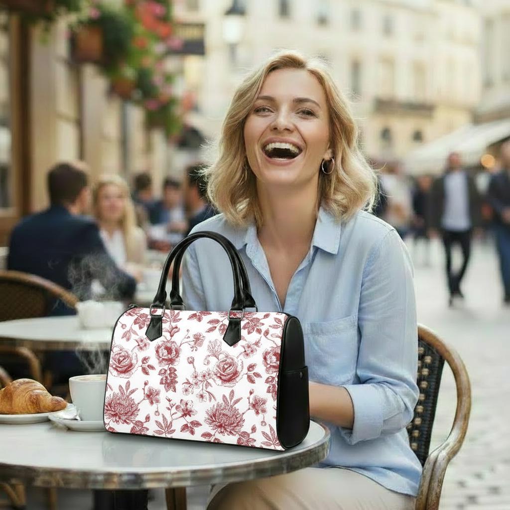 Toile de Jouy Barrel Handbag – Red White French Vintage Bag