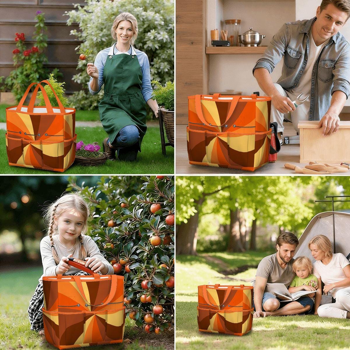 Retro 70s Garden Tool Carry Tote Bag – Durable Gardening Organizer with Pockets