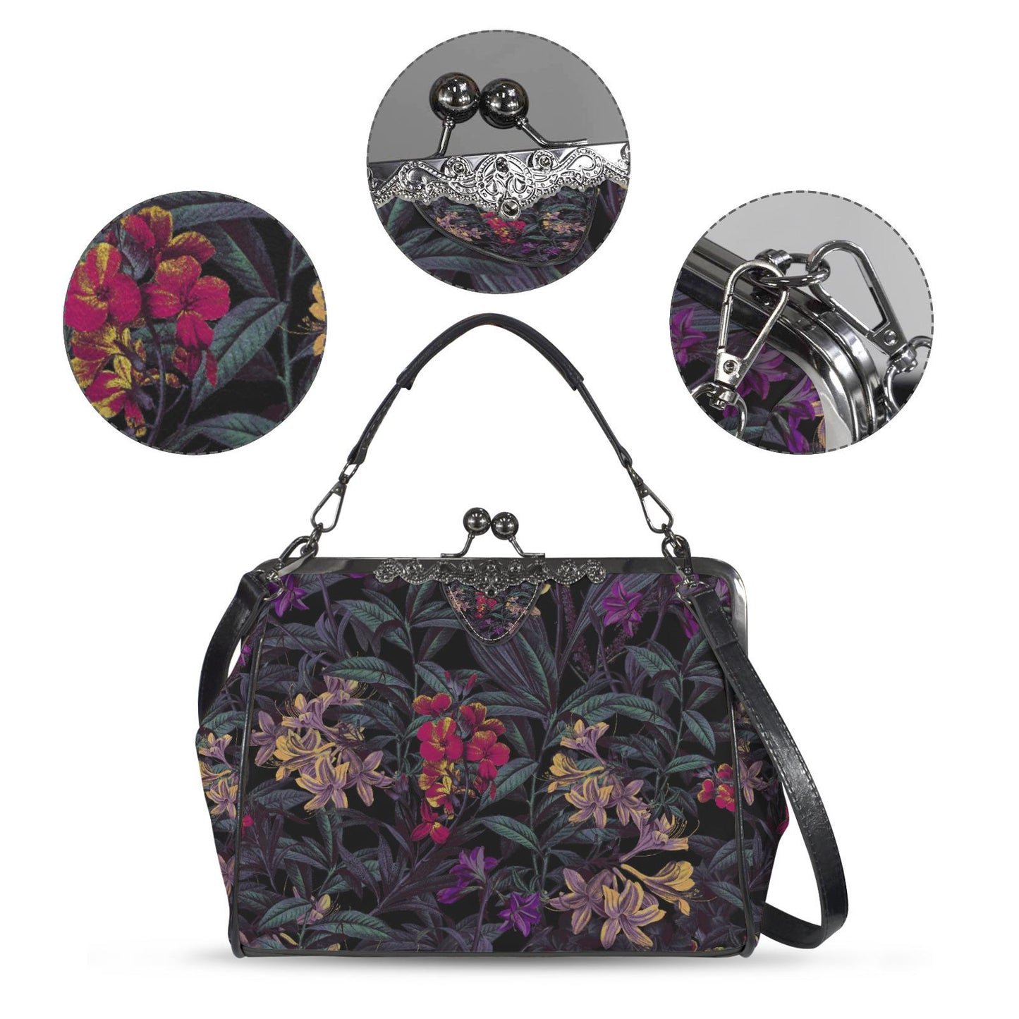 Dark Academia Moody Floral Vintage Kisslock Bag - Victorian Gothic Crossbody