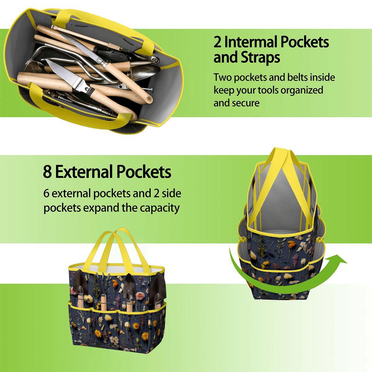 Dried Flowers Print Garden Tote – Gardening Tool Organizer Bag With Pockets