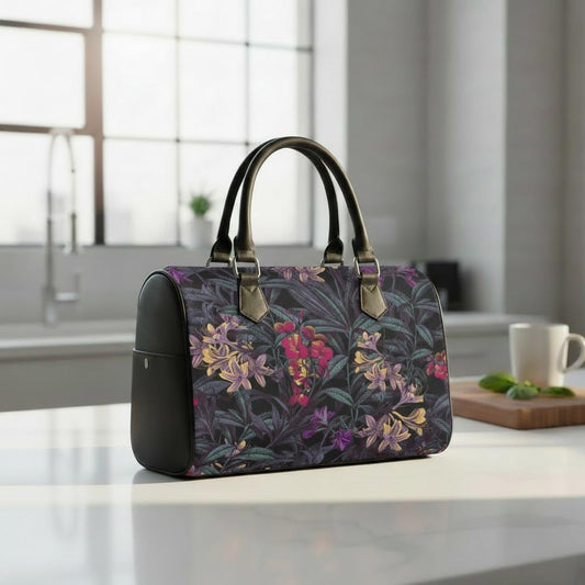 Dark Academia Night Flowers Barrel Handbag – Grunge Gothic Foral Bag