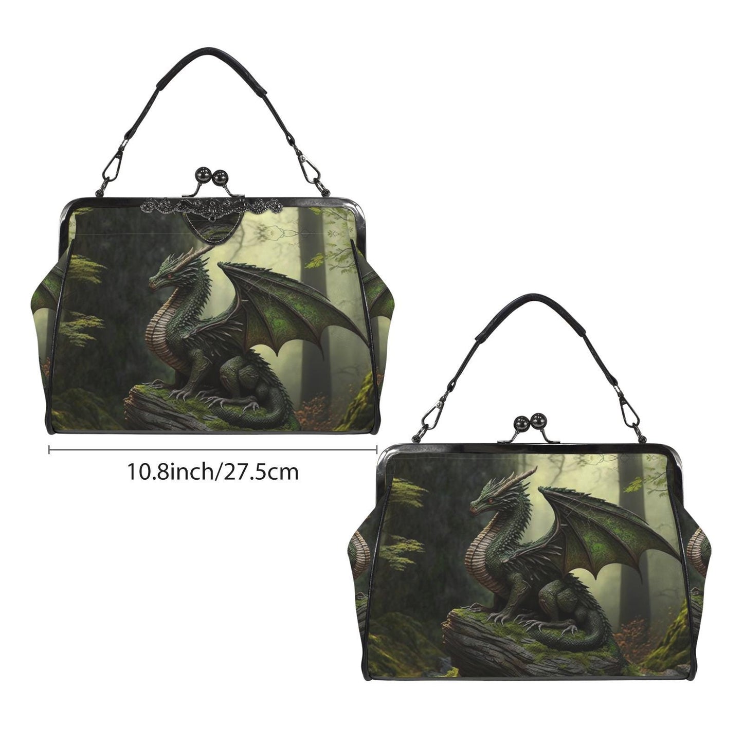 Dragon Fantasy Kisslock Crossbody Shoulder Bag - Dark Academia Gothic Handbag