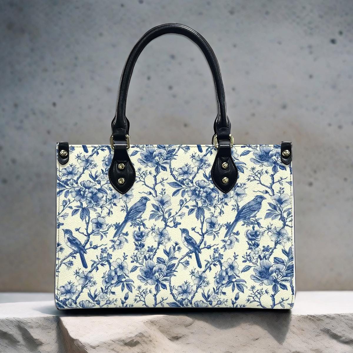 Toile de Jouy Handbag in 3 Sizes - Blue White French Vintage Shoulder Bag