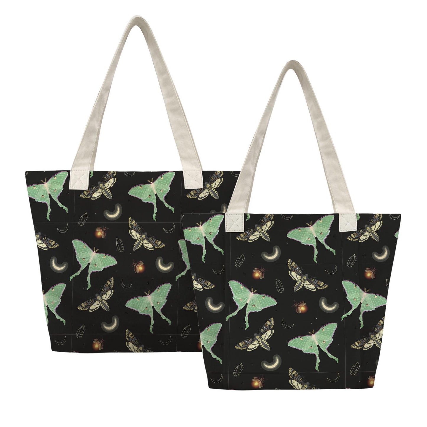 Dark Academia Moths & Moon Yoga Tote Bag – Large Cotton Linen Tote with Mat Holder